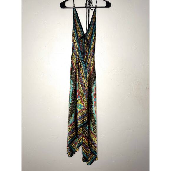 Vibrant Multicolor V-Neck Maxi Dress – Boho Style, Made in India -One Size - Picture 14 of 14
